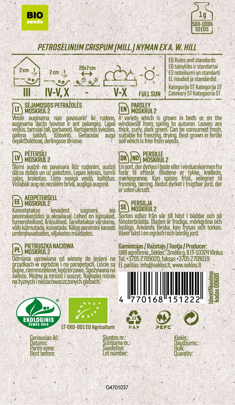 PERSILLE - MOSKRUL 2 - Økologiske frø