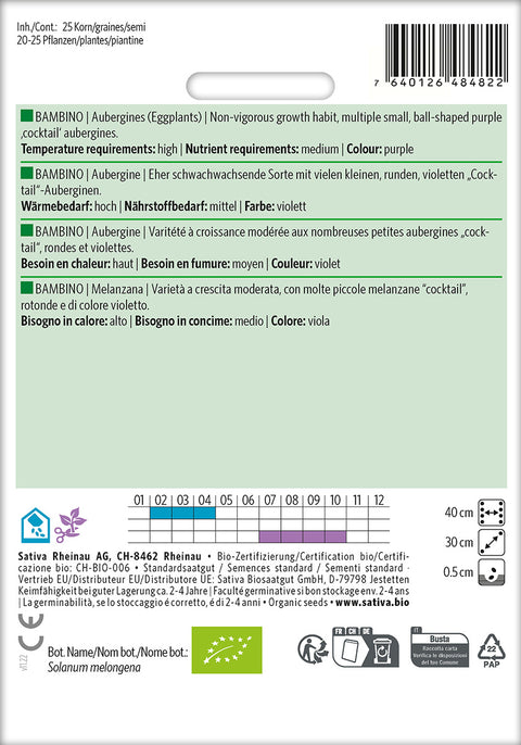 Aubergine - BAMBINO (Solanum melongena) Økologiske frø