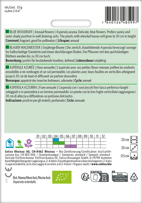 Blå skovmærke - BLUE WOODRUFF (Asperula orientalis) Økologiske frø