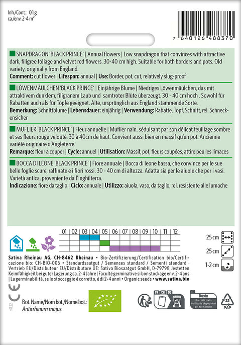 Løvemund - SNAPDRAGON 'BLACK PRINCE' (Antirrhinum majus) Økologiske frø