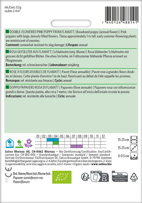 Valmue - DOUBLE-FLOWERED PINK POPPY FROM FLAMATT Økologiske frø