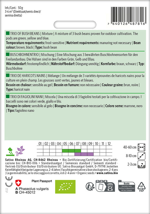 Bønne - TRIO OF BUSH BEANS (Phaseolus vulgaris) Økologiske frø