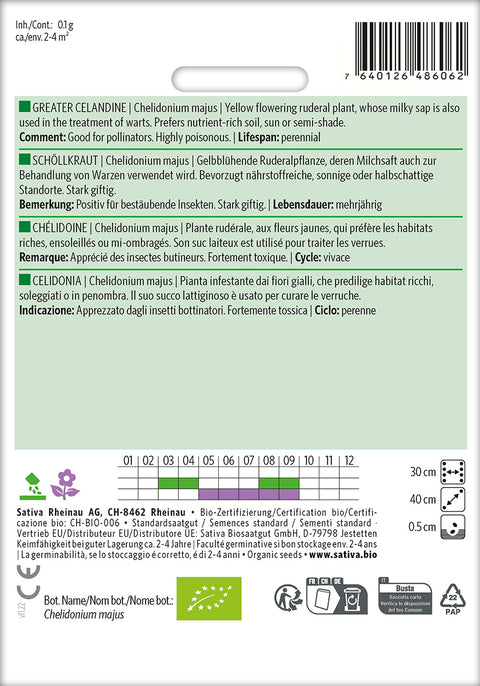 Svaleurt - Lægeplante - GREATER CELANDINE (Chelidonium majus) Økologiske frø