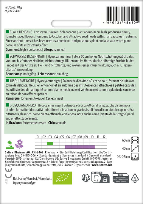 Bulmeurt lægeplante - BLACK HENBANE (Hyoscyamus niger) Økologiske frø