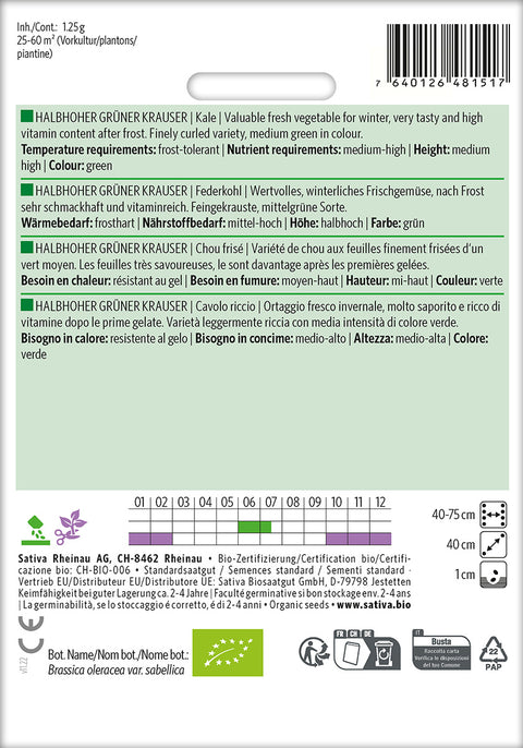 Grønkål - HALBHOHER GRÜNER KRAUSER (Brassica oleracea var. sabellica) Økologiske frø