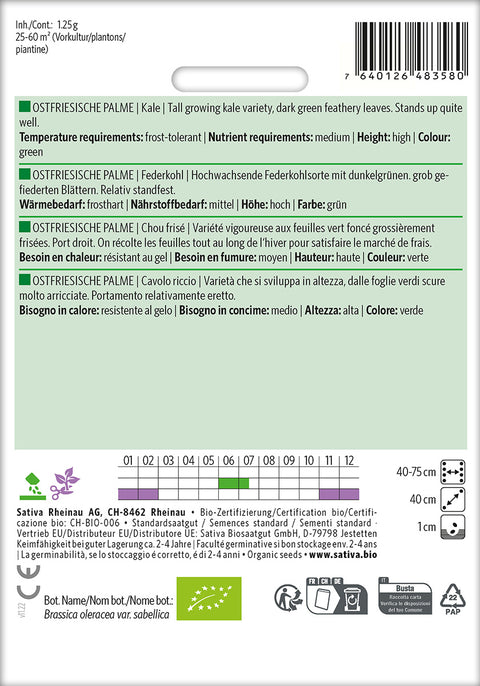 Grønkål - OSTFRIESISCHE PALME (Brassica oleracea var. sabellica) Økologiske frø