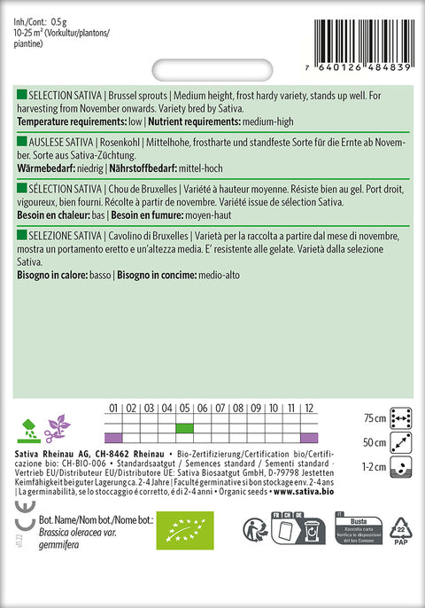 Rosenkål - SELECTION SATIVA (Brassica oleracea var. gemmifera) Økologiske frø