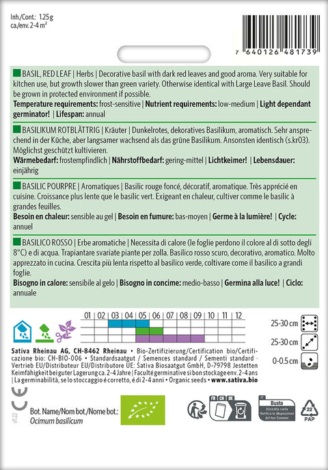 Basilikum - RØDBLADET (Ocimum basilicum) Økologiske frø