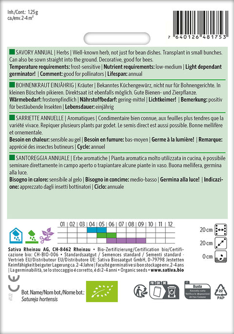 Sar Sommer Bønneurt - SAVORY ANNUAL (Satureja hortensis) Økologiske frø