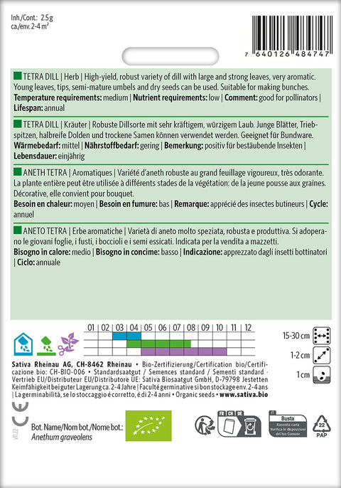 Dild - Bladdild - TETRA DILL (Anethum graveolens) Økologiske frø