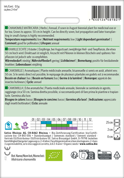 Kamille - Lægeplante - CHAMOMILE MATRICARIA (Matricaria chamomilla) Økologiske frø