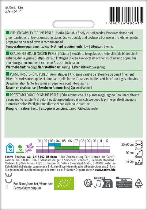 Persille - Kruspersille 'GRÜNE PERLE' (Petroselinum crispum) Økologiske frø