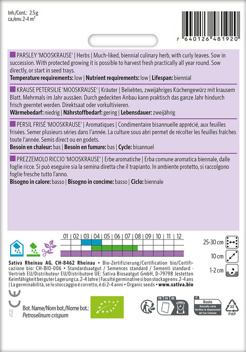 Persille - MOOSKRAUSE (Petroselinum crispum) Økologiske frø