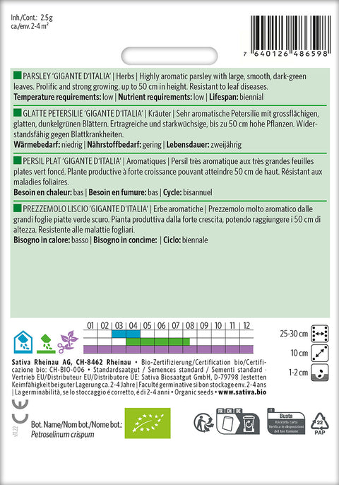 Persillie - Bladpersilie - PARSLEY 'GIGANTE D'ITALIA' (Petroselinum crispum) Økologiske frø