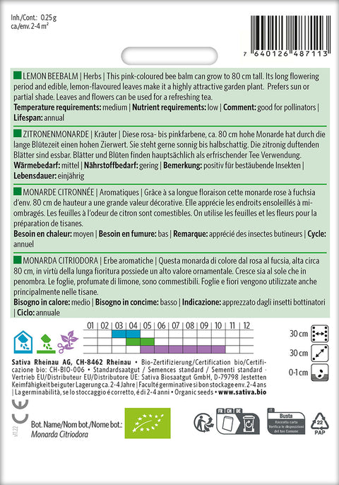 Citron Monarda - LEMON BEEBALM  (Monarda Citriodora) Økologiske frø