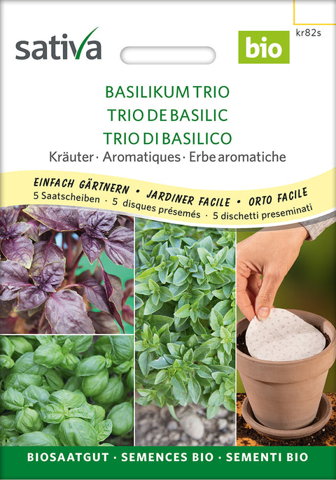 Basilikum - TRIO OF BASIL seed disks (Ocimum basilicum) - økologiske frø - økofrø - urtefrø