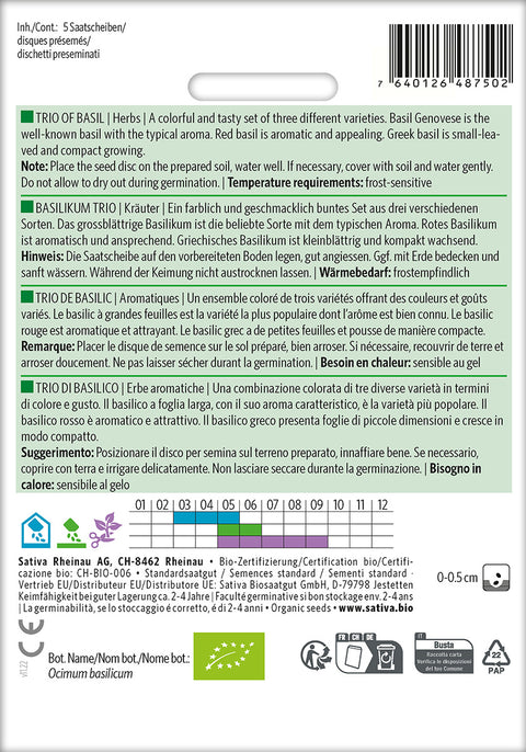 Basilikum - TRIO OF BASIL seed disks (Ocimum basilicum) Økologiske frø