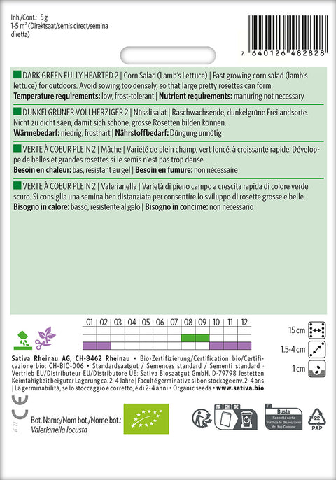 Feldsalat/Vårsalat - DARK GREEN FULLY HEARTED 2 (Valerianella locusta) Økologiske frø