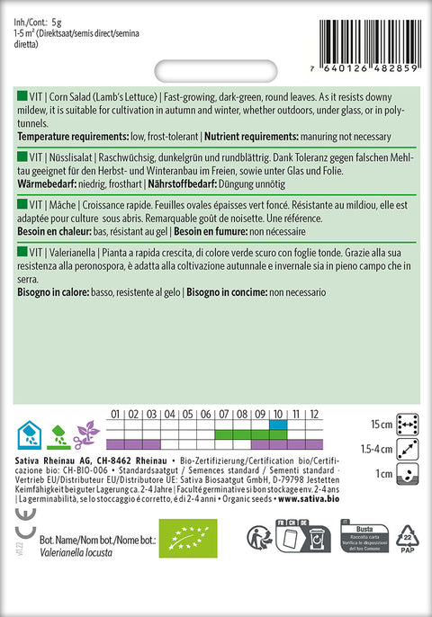 Feldsalat/Vårsalat - VIT (Valerianella locusta) Økologiske frø