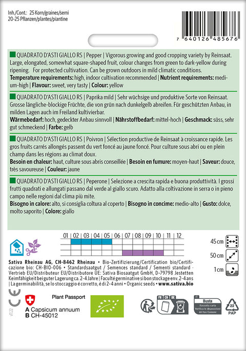 Peberfrugt - QUADRATO D'ASTI GIALLO RS (Capsicum annuum) Økologiske frø