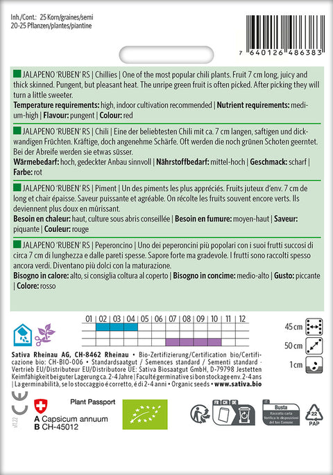 Chili - JALAPENO 'RUBEN' RS (Capsicum annuum) Økologiske frø