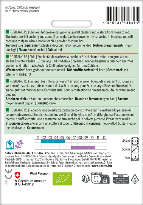 Chili - POSITANO RS (Capsicum frutescens) Økologiske frø