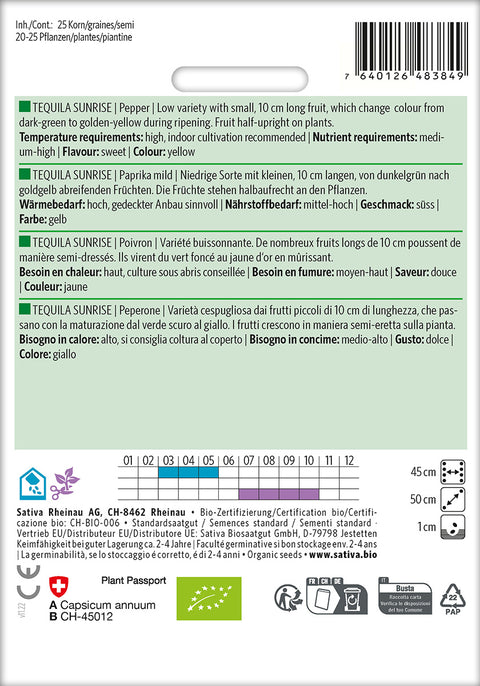 Peberfrugt - TEQUILA SUNRISE (Capsicum annuum) Økologiske frø