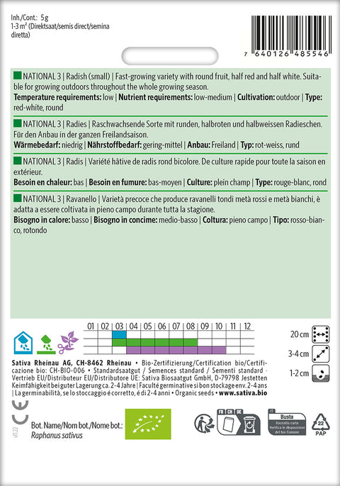 Radiser - NATIONAL 3 (Raphanus sativus) Økologiske frø