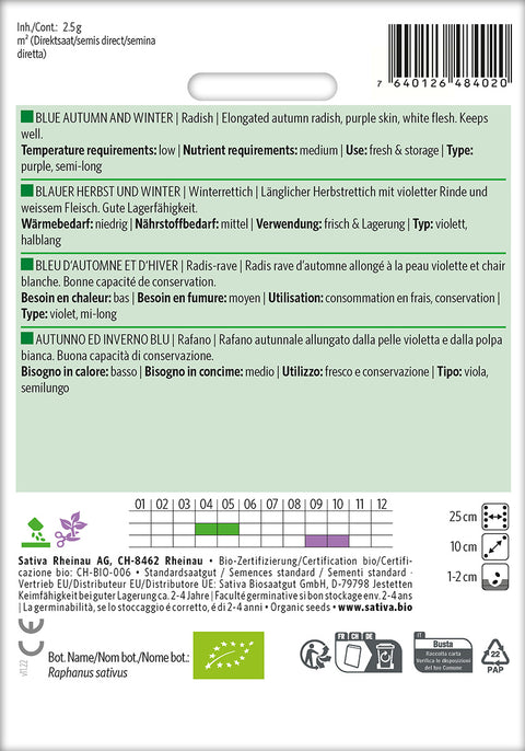 Ræddike - BLUE AUTUMN AND WINTER (Raphanus sativus) Økologiske frø