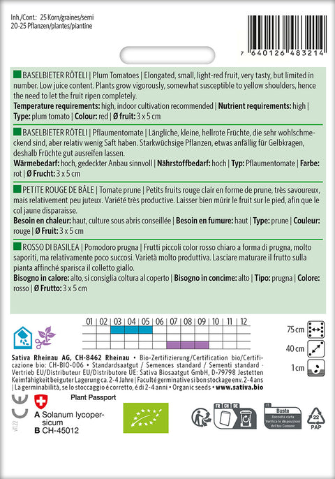 Tomat - BASELBIETER RÖTELI (Solanum lycopersicum) Økologiske frø