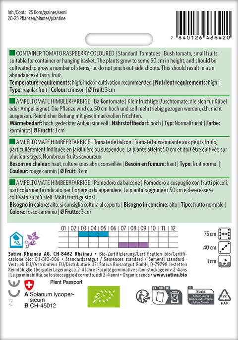 Tomat - CONTAINER TOMATO RASPBERRY (Solanum lycopersicum) Økologiske frø