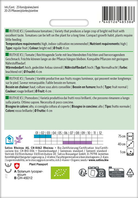 Tomat - RUTHJE KS (Solanum lycopersicum) Økologiske frø