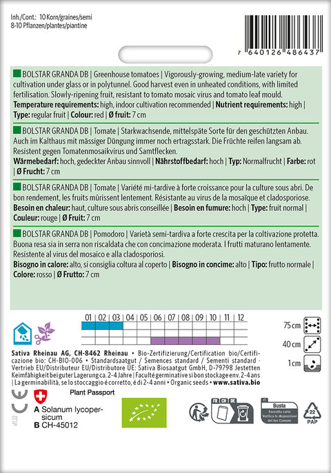 Tomat - BOLSTAR GRANDA DB (Solanum lycopersicum) Økologiske frø