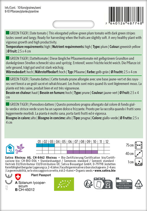 Tomat - GREEN TIGER (Solanum lycopersicum) Økologiske frø