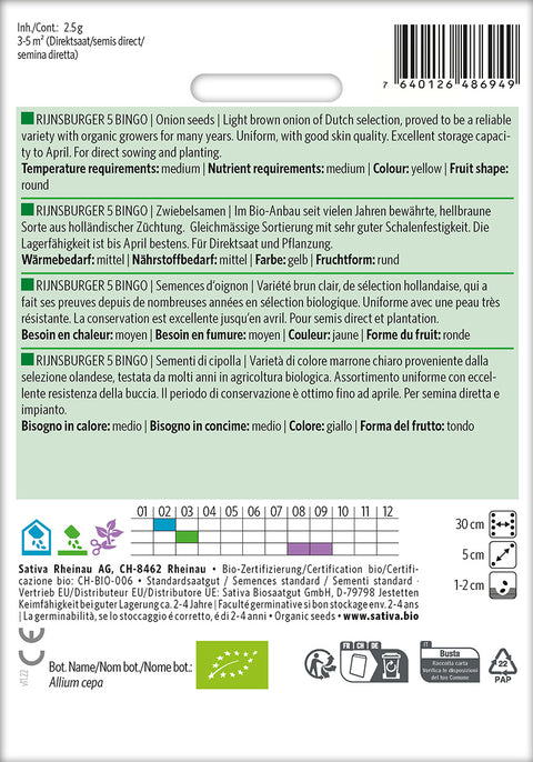 Løg - RIJNSBURGER 5 BINGO (Allium cepa) Økologiske frø